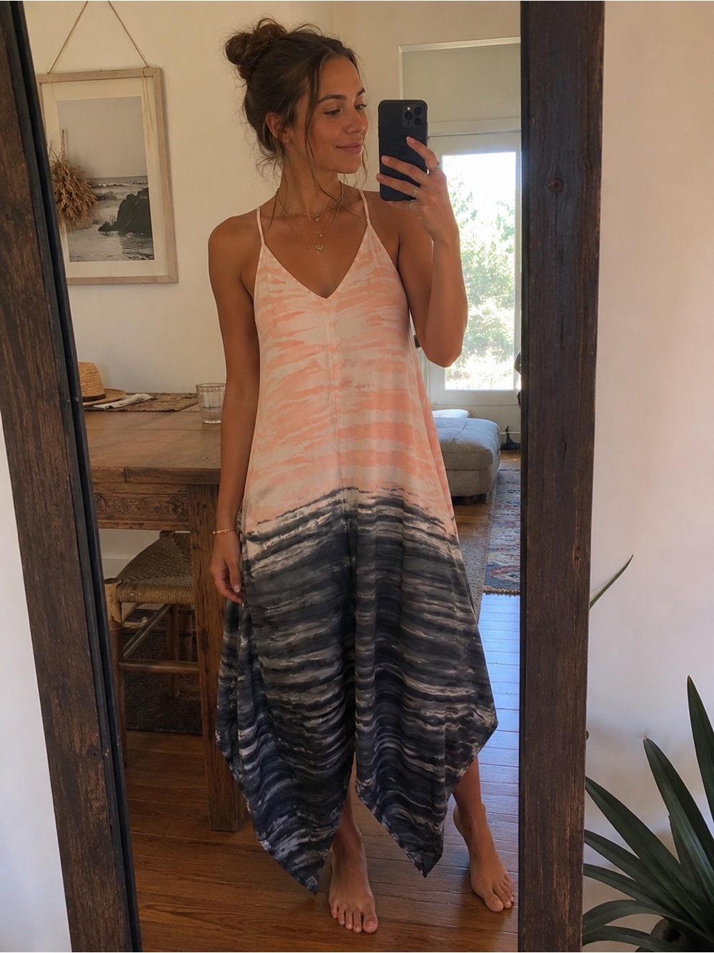 Moon&Sky Dress Striped Ombre Maxi Dress in Pink and Charcoal